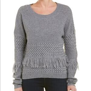 BB Dakota Women's Grey Candace Sweater with Hip and Forearm Fringe Detail sz S